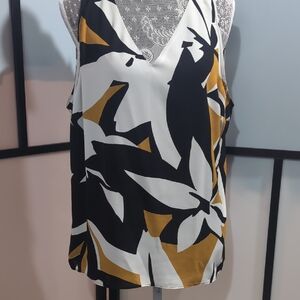 Nine West Black and Gold Leaf Print Tank Top